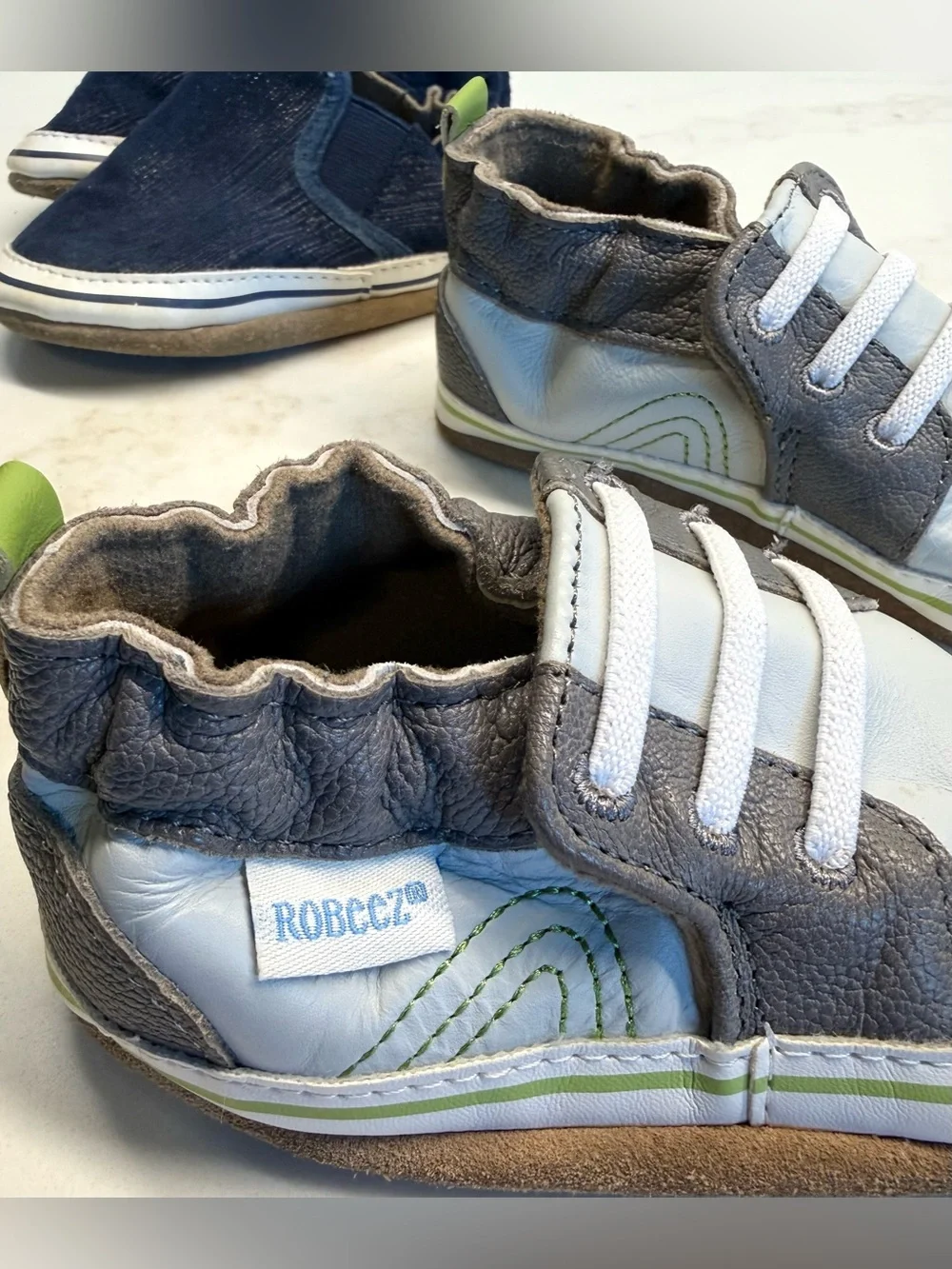 Robeez 12-18M Shoe Bundle | Gray Sneakers & Navy Slip-Ons